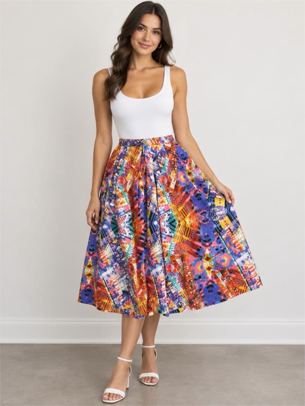 AQUA Vibrant Multicolor Pleated Midi Skirt small